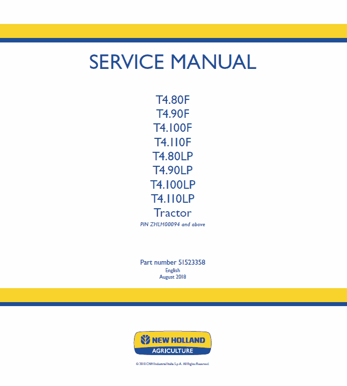 New Holland T4.80F, T4.90F, T4.100F, T4.110F Tractor Service Manual Workshop Guide