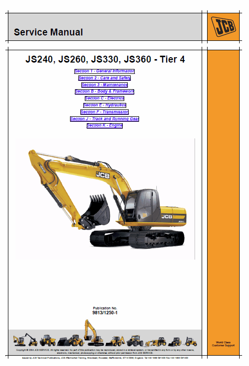 JCB JS240, JS260, JS330, JS360 Tier 4 Tracked Excavator Service Manual Workshop Guide