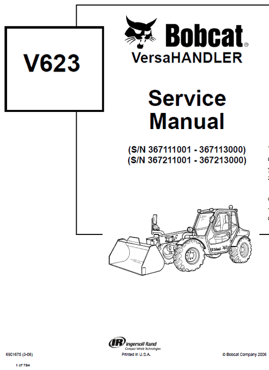 Bobcat V623 VersaHANDLER Telescopic Service Manual Workshop Guide
