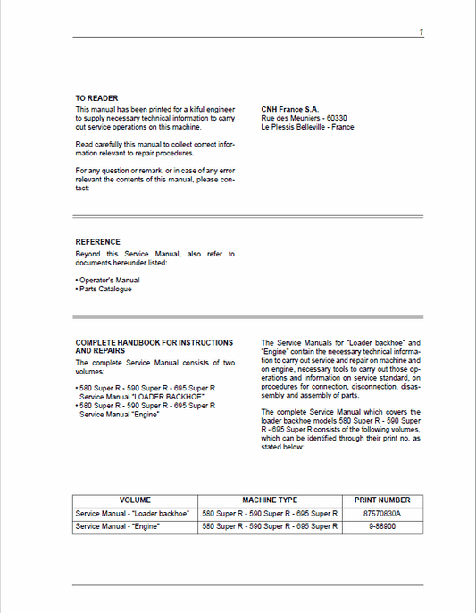 Case 580, 590, 695 Super R Backhoe Loader Service Manual Workshop Guide