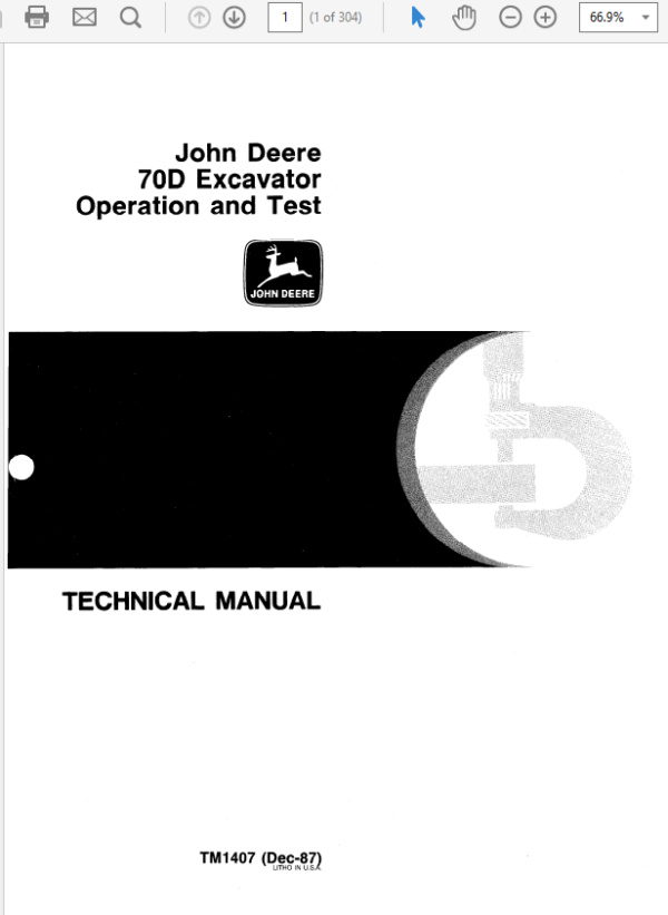 John Deere 70D Excavator Technical Manual (TM1407 and TM1408) Workshop Guide
