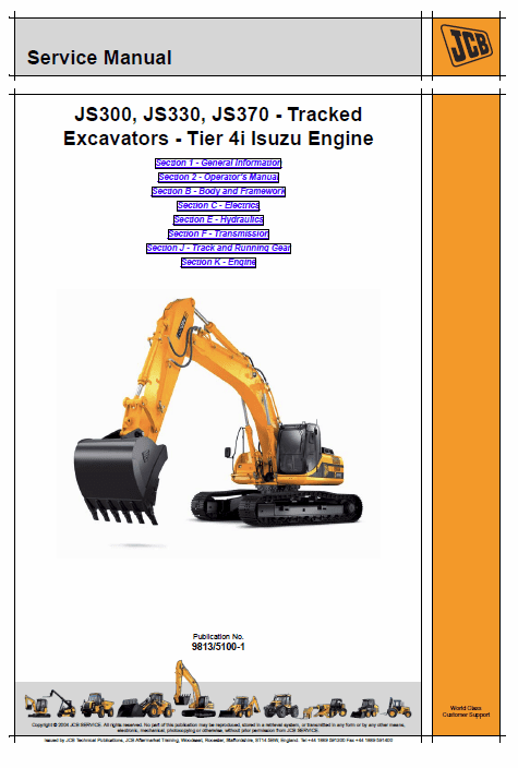 JCB JS300, JS330, JS370 Tracked Excavator Service Manual Workshop Guide