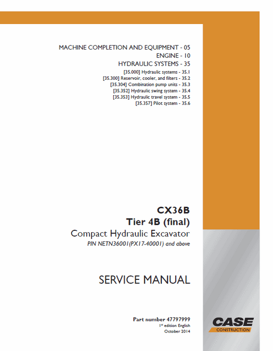 Case CX36B Excavator Service Manual Workshop Guide