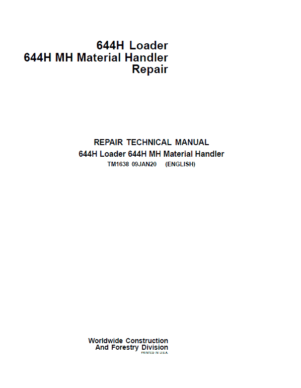John Deere 644H loader 644H Material Handler Repair Technical Manual Workshop Guide