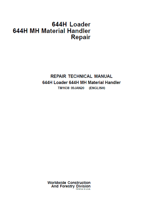 John Deere 644H loader 644H Material Handler Repair Technical Manual Workshop Guide