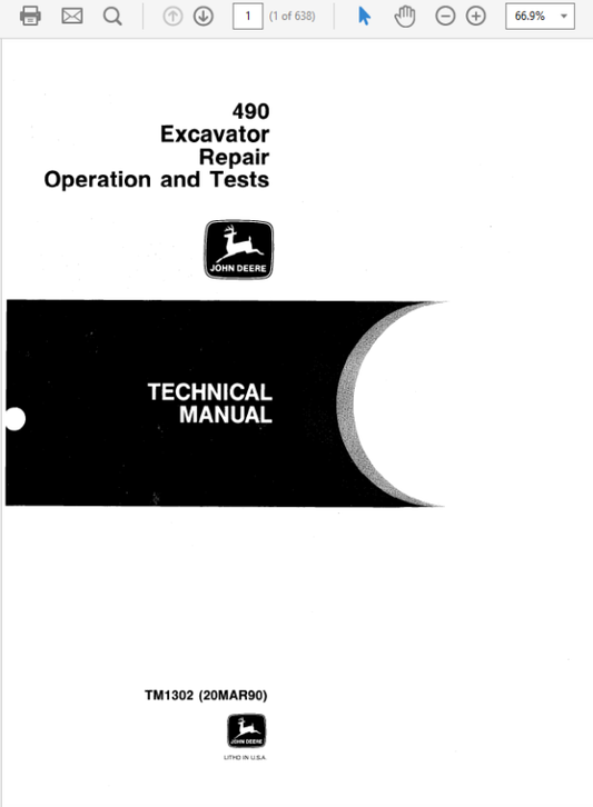 John Deere 490 Excavator Repair Technical Manual (TM1302) Workshop Guide