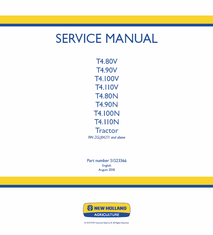New Holland T4.80N, T4.90N, T4.100N, T4.110N Tractor Service Manual Workshop Guide