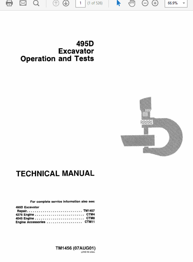 John Deere 495D Excavator Repair Technical Manual Workshop Guide