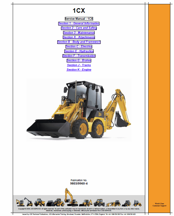 JCB 1CX Backhoe Loader Service Manual Workshop Guide