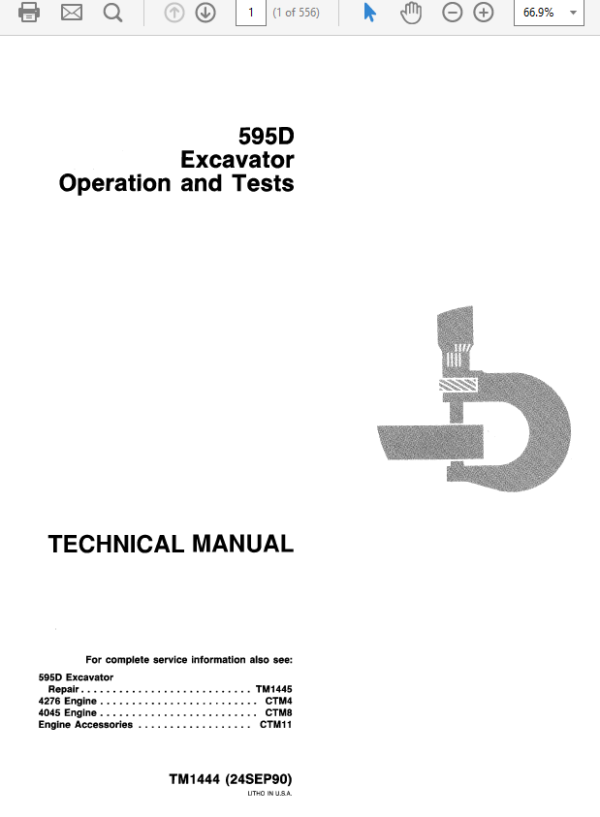 John Deere 595D Excavator Technical Manual (TM1444 and TM1445) Workshop Guide