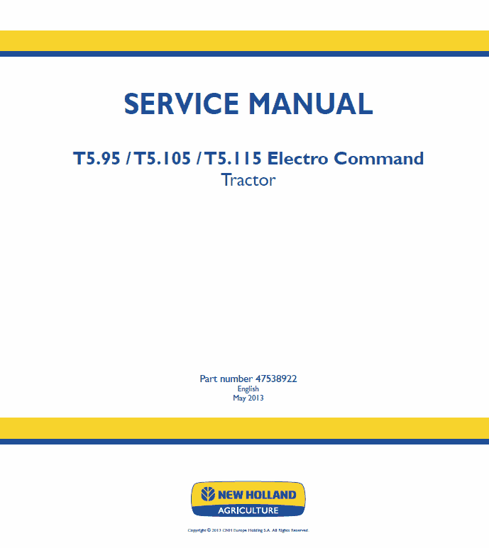 New Holland T5.95, T5.105, T5.115 Electro Command Tractor Service Manual Workshop Guide