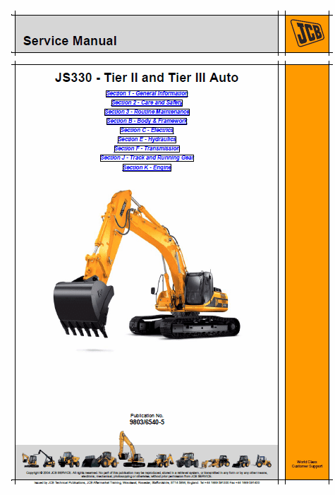 JCB JS330 Tier 2 and Tier 3 Auto Tracked Excavator Service Manual Workshop Guide