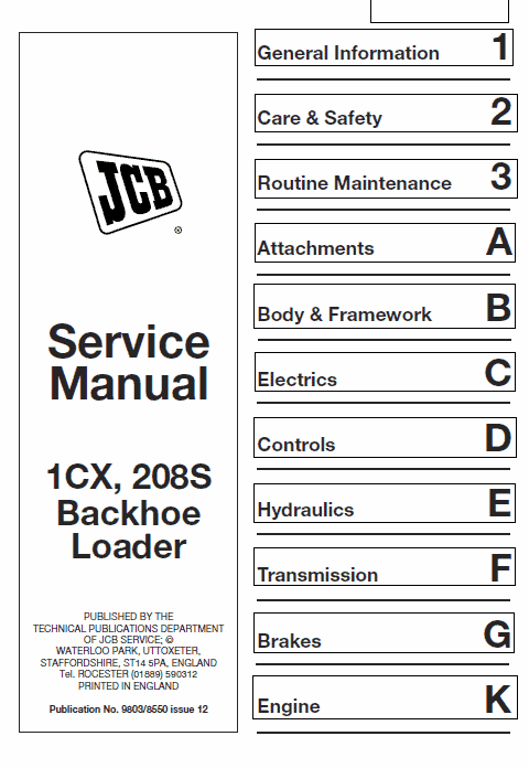 JCB 1CX, 208S Backhoe Loader Service Manual Workshop Guide