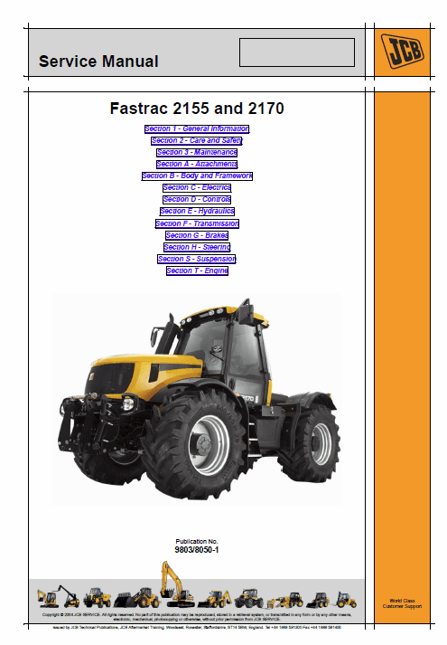 JCB 2155, 2170 Fastrac Service Manual Workshop Guide