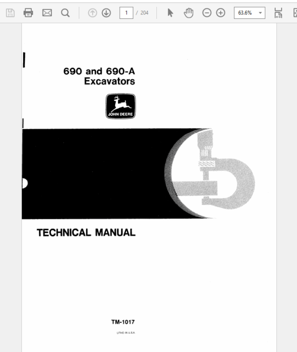 John Deere 690, 690A Excavator Repair Technical Manual (TM1017) Workshop Guide