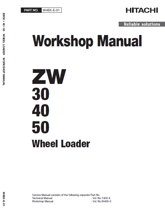 Hitachi ZW30, ZW40, ZW50 Wheel Loader Service Repair Manual Workshop Guide
