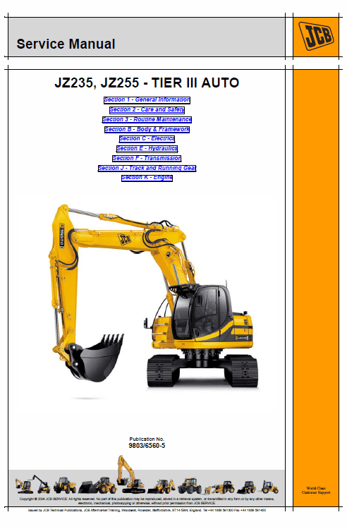 JCB JZ235, JZ255 TIER 3 Auto Tracked Excavator Service Manual Workshop Guide