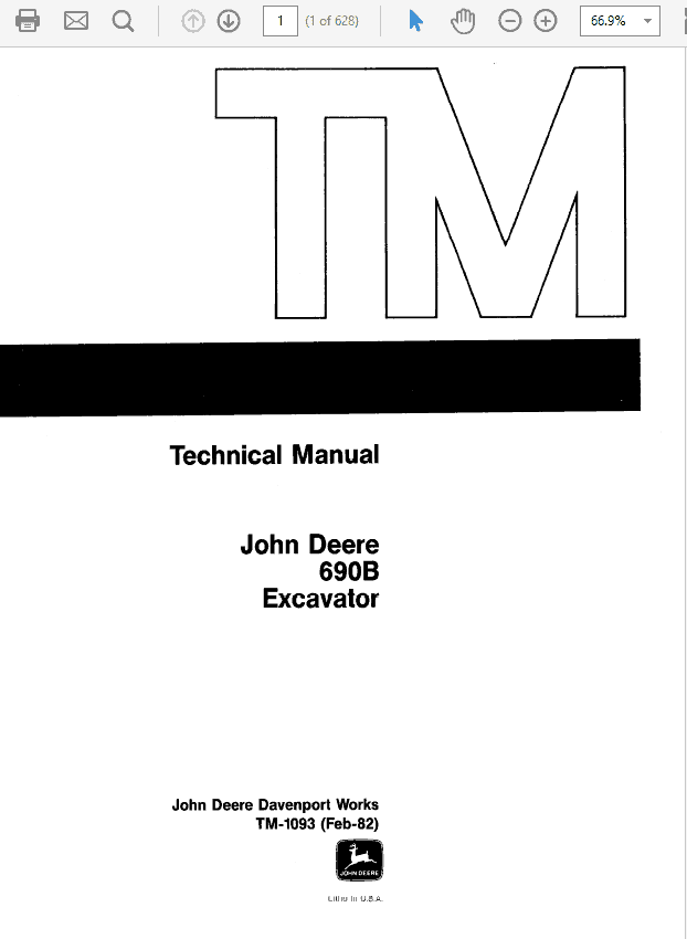 John Deere 690B Excavator Repair Technical Manual (TM1093) Workshop Guide