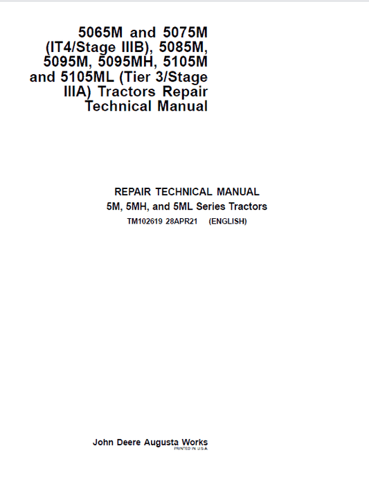 John Deere 5065M, 5075M (IT4/Stage IIIB) Tractors Repair Technical Manual Workshop Guide