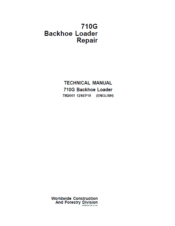 John Deere 710G Backhoe Loader Repair Technical Manual Workshop Guide