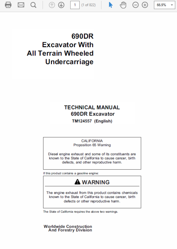 John Deere 690DR Excavator Repair Technical Manual (TMT124557) Workshop Guide