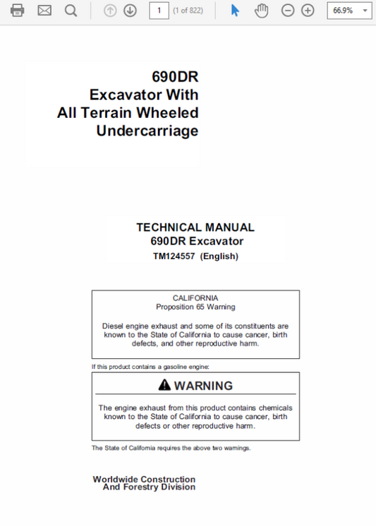 John Deere 690DR Excavator Repair Technical Manual (TMT124557) Workshop Guide