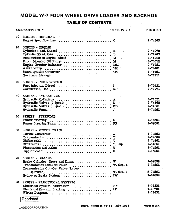 Case W7 Loader Service Manual Workshop Guide