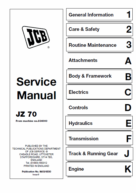 JCB JZ70 Tracked Excavator Service Manual Workshop Guide