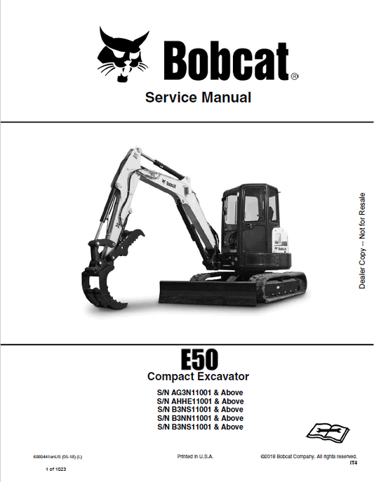 Bobcat E50 Compact Excavator Repair Service Manual Workshop Guide