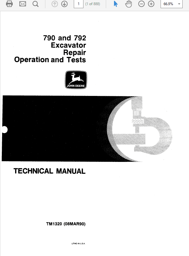 John Deere 790, 792 Excavator Repair Technical Manual (TM1320) Workshop Guide