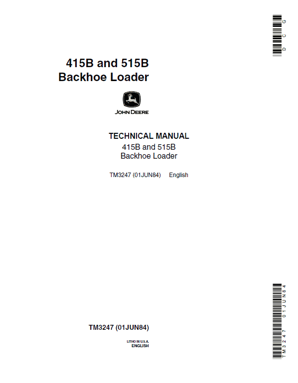 John Deere 415B, 515B Backhoe Loader Repair Technical Manual Workshop Guide