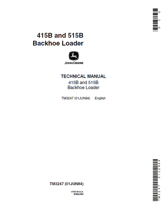 John Deere 415B, 515B Backhoe Loader Repair Technical Manual Workshop Guide