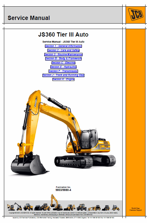JCB JS360 Tier 3 Auto Tracked Excavator Service Manual Workshop Guide