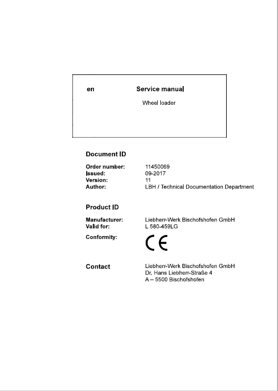 Liebherr L580 Type 459LG LogHandler Loader Service Manual