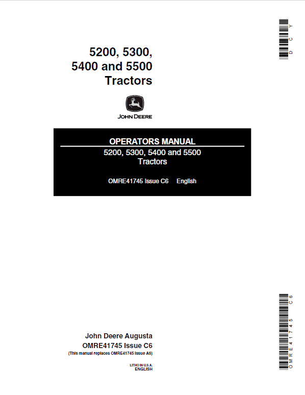 John Deere 5200, 5300, 5400, 5500 Tractors Repair Technical Manual (North America) Workshop Guide