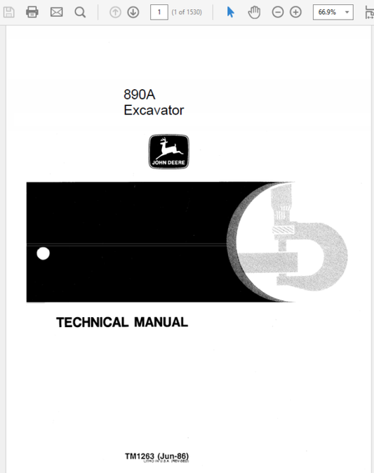 John Deere 890A Excavator Repair Technical Manual (TM1263) Workshop Guide