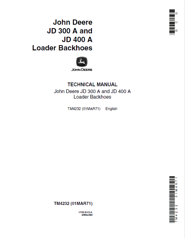 John Deere 300A, 400A Backhoe Loader Repair Technical Manual Workshop Guide