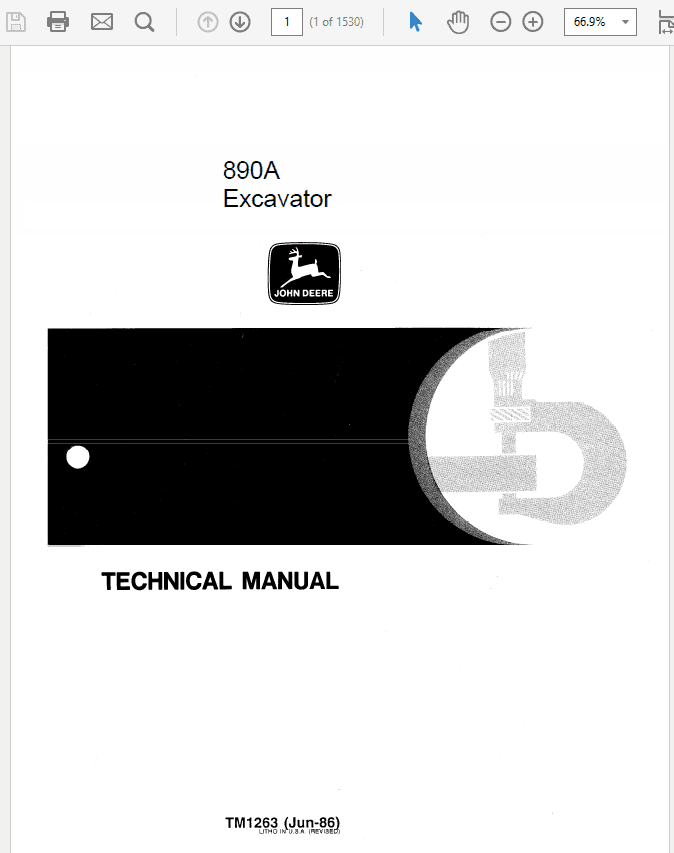 John Deere 890A Excavator Repair Technical Manual (TM1263) Workshop Guide