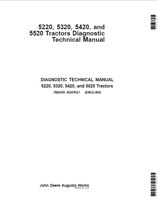 John Deere 5220, 5320, 5420, 5520 Tractor Repair Technical Manual Workshop Guide
