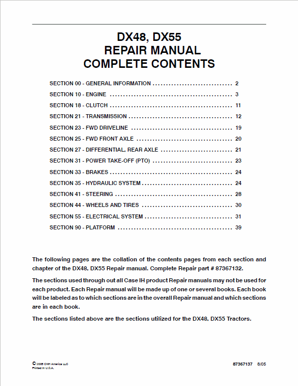 Case DX48, DX55, DX60 Tractor Service Manual Workshop Guide