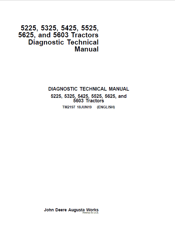 John Deere 5225, 5325, 5425, 5525, 5603, 5625 Tractors Service Repair Manual Workshop Guide