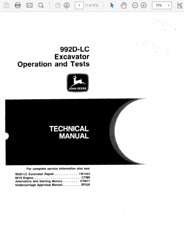 John Deere 992D-LC Excavator Technical Manual (TM1462 and TM1463) Workshop Guide