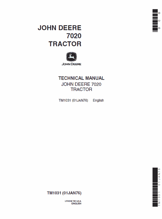 John Deere 7020 Tractor Repair Technical Manual (TM1031) Workshop Guide