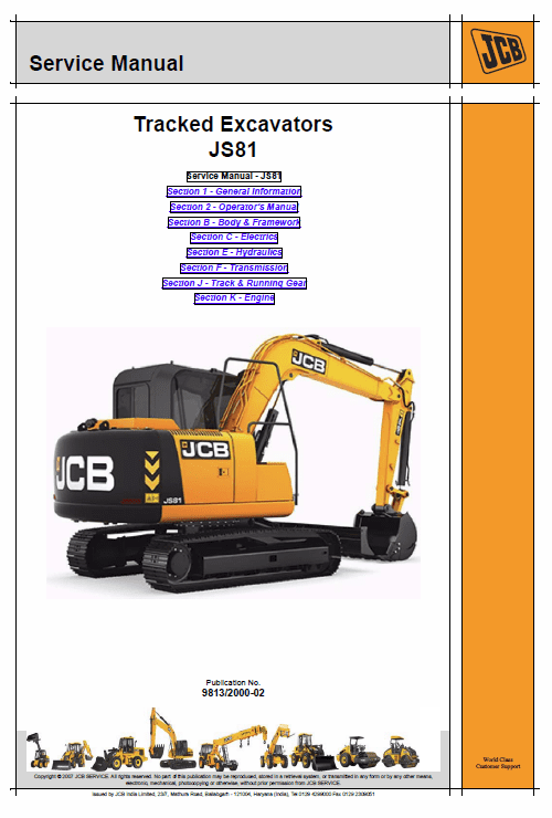 JCB JS81 Tracked Excavator Service Manual Workshop Guide