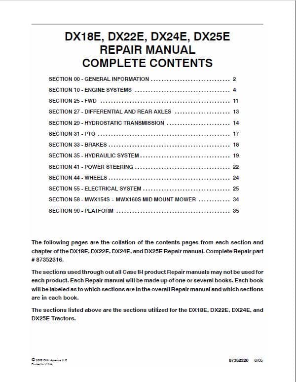 Case DX18E, DX22E, DX24E, DX25E Tractor Service Manual Workshop Guide