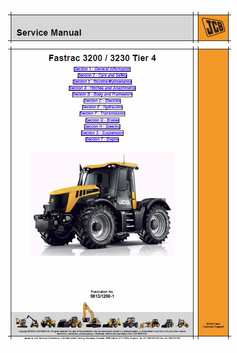 JCB 3200, 3230 Tier 4 Fastrac Service Manual Workshop Guide