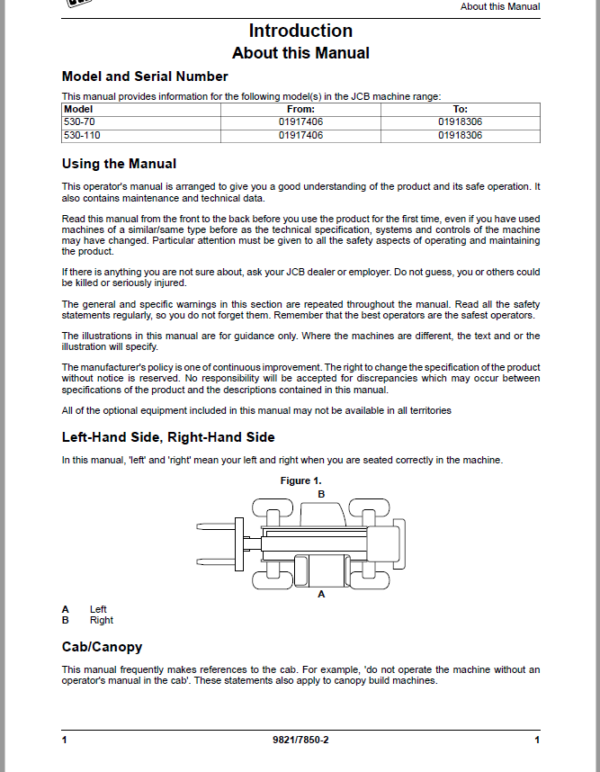 JCB 530-70, 530-110 Telescopic Handlers Loadalls Repair Service Manual