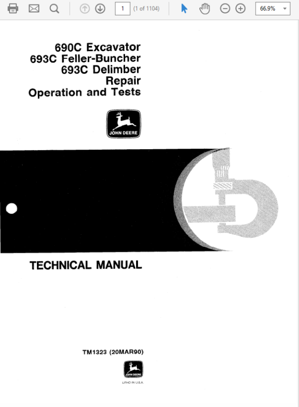 John Deere 690C, 693C Excavator Repair Technical Manual Workshop Guide
