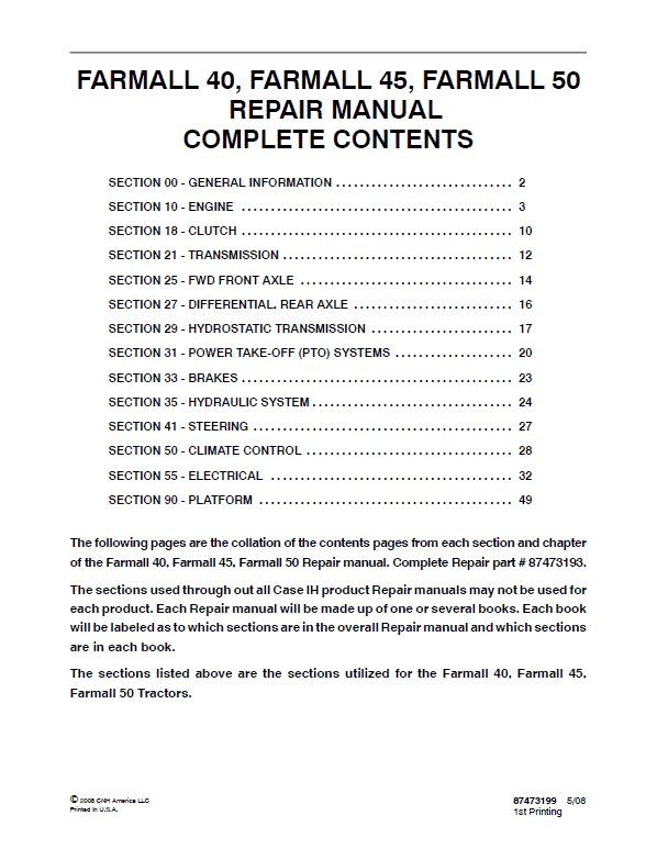 Case Farmall 40, 45, 50 Tractor Service Manual Workshop Guide