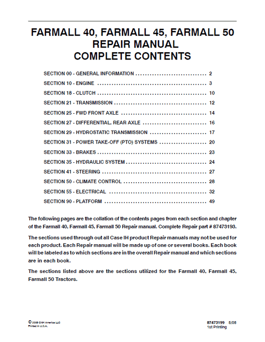 Case Farmall 40, 45, 50 Tractor Service Manual Workshop Guide